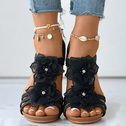 CM | Sandalias de cuña con adorno floral