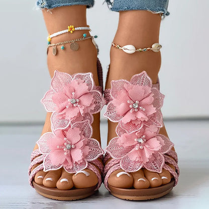 CM | Sandalias de cuña con adorno floral