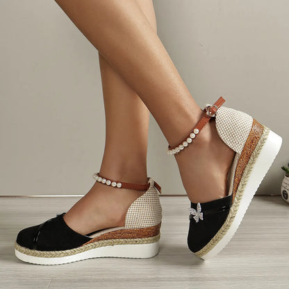 CM | Sandalias de cuña con lazo para mujer