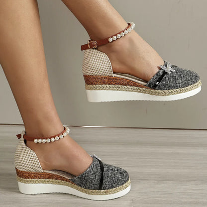 CM | Sandalias de cuña con lazo para mujer