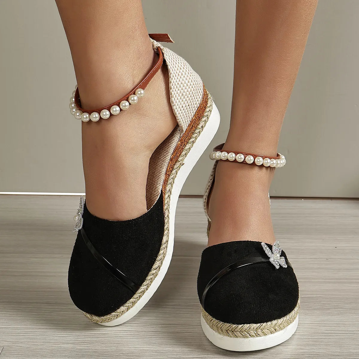 CM | Sandalias de cuña con lazo para mujer