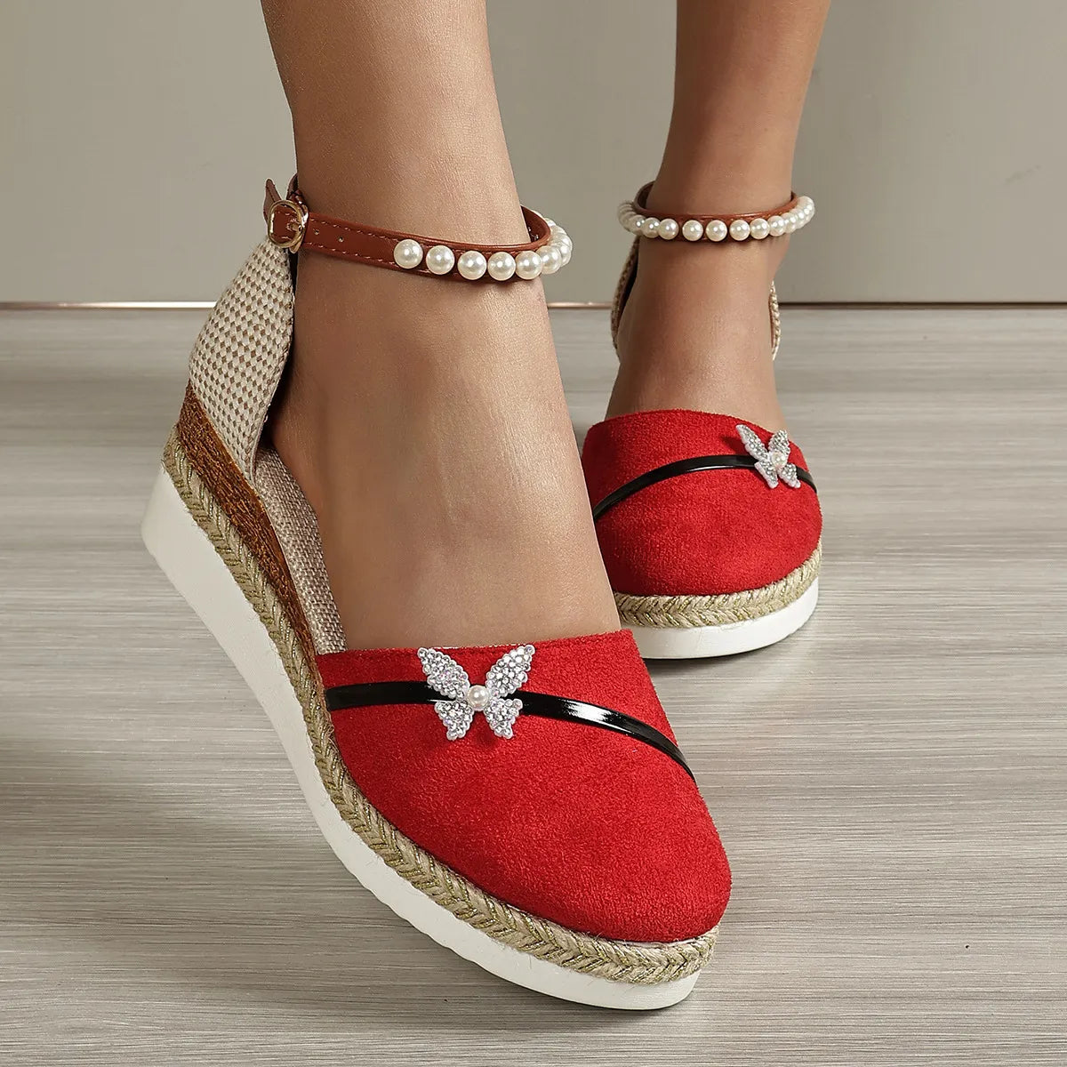 CM | Sandalias de cuña con lazo para mujer