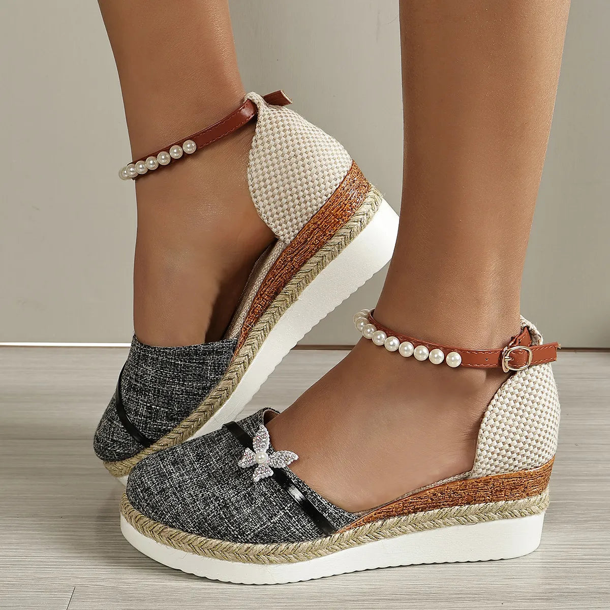 CM | Sandalias de cuña con lazo para mujer