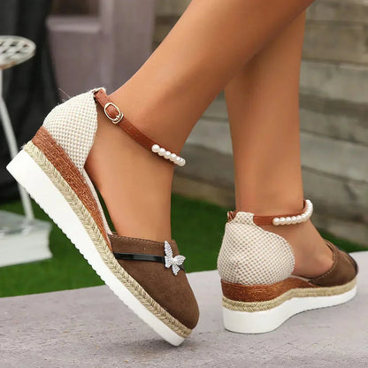 CM | Sandalias de cuña con lazo para mujer