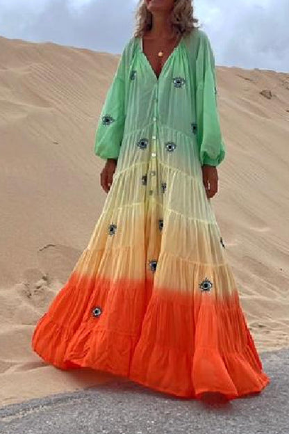 CM | Latam Naranja Ombre Plisado Pastel Vestido Maxi