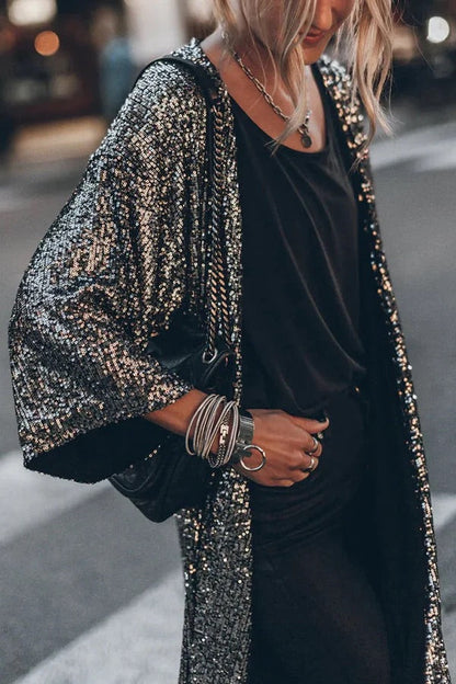 CM | Kimono de lentejuelas con mangas de campana Disco glamour
