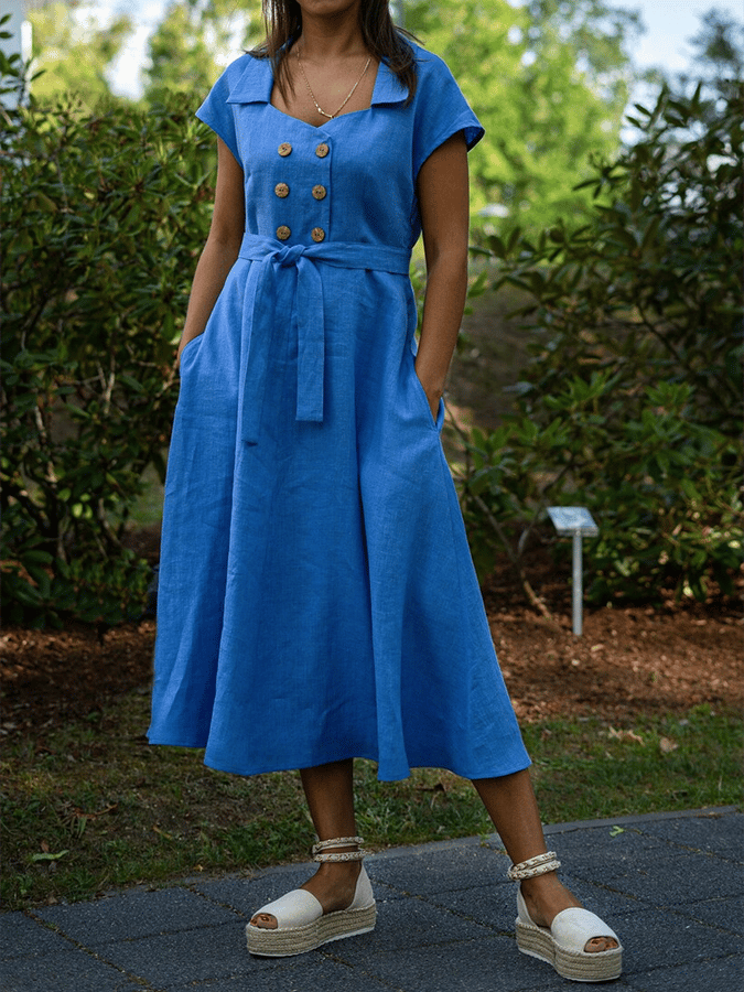 CM | Vestido casual de mujer con dos bolsillos y solapa monocolor
