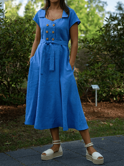 CM | Vestido casual de mujer con dos bolsillos y solapa monocolor