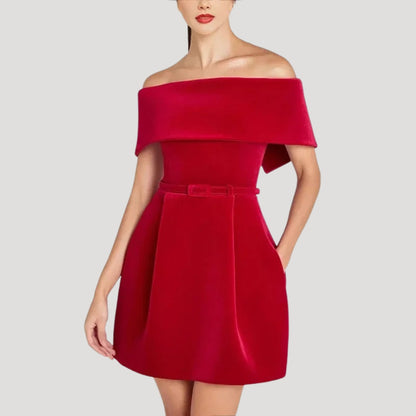 CM | Minivestido de terciopelo sin hombros para mujer