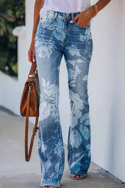 CM | Pantalones acampanados de tiro alto con estampado de imitación