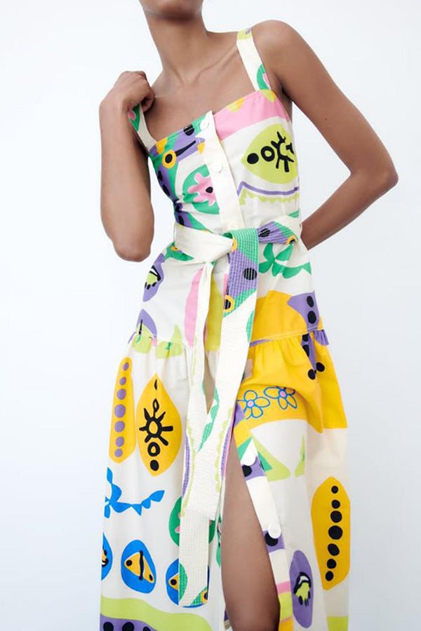 CM | Vestido maxi abotonado con tirantes anchos