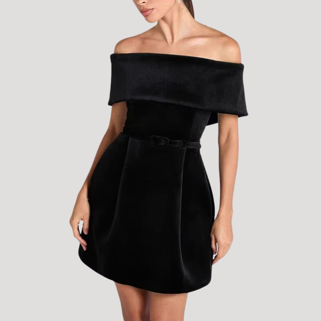 CM | Minivestido de terciopelo sin hombros para mujer
