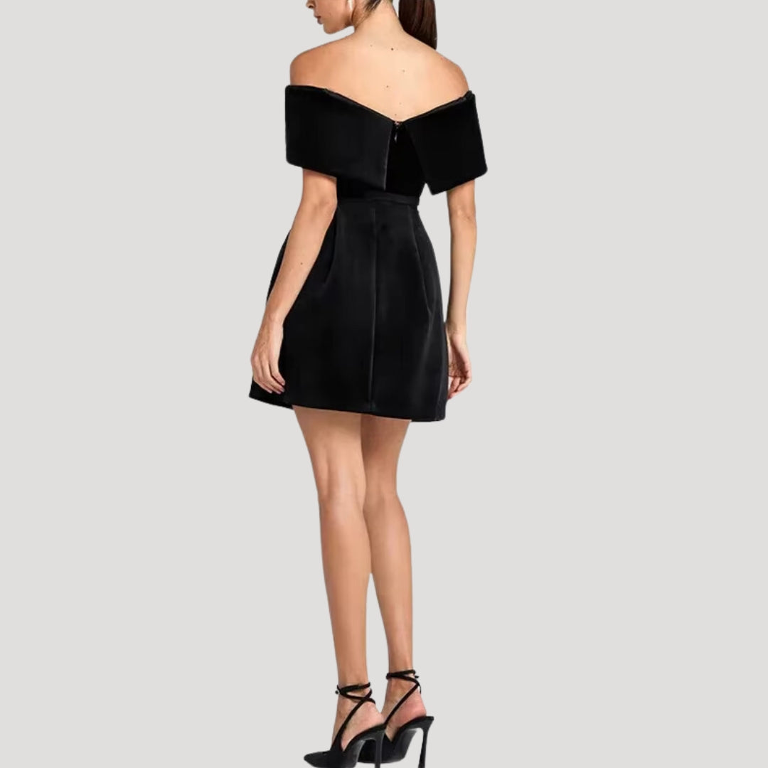 CM | Minivestido de terciopelo sin hombros para mujer