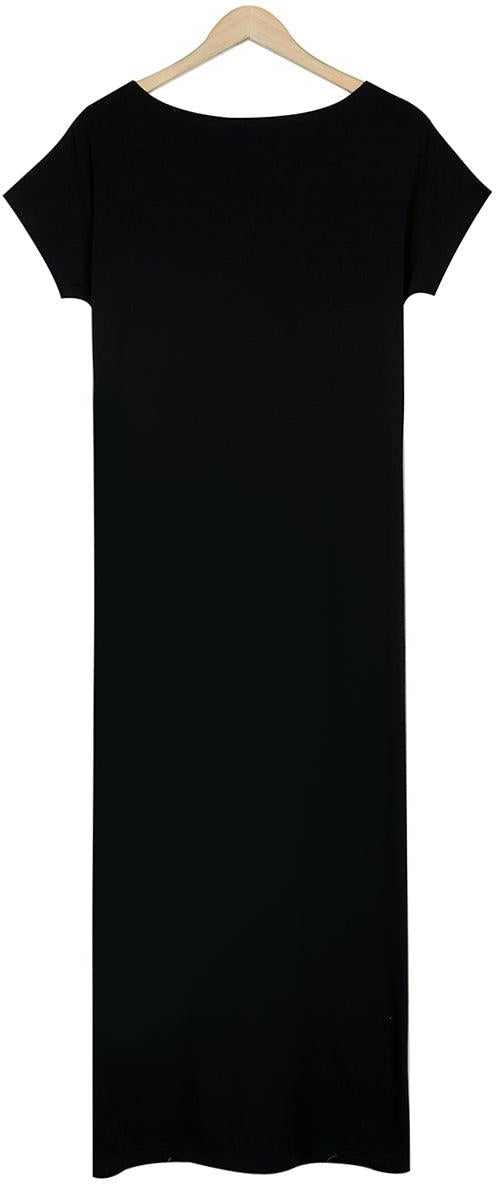 CM | Maxivestido de mujer - Material suave y ligero - Mangas cortas - Corte relajado - Escote redondo - Abertura lateral - Bolsillos