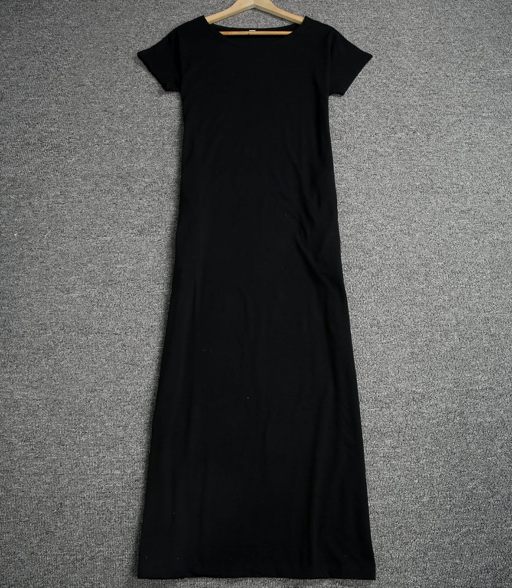 CM | Maxivestido de mujer - Material suave y ligero - Mangas cortas - Corte relajado - Escote redondo - Abertura lateral - Bolsillos