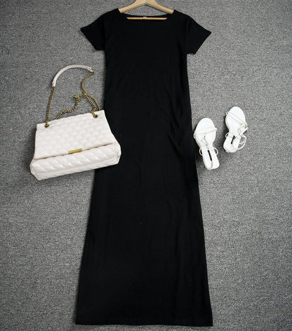 CM | Maxivestido de mujer - Material suave y ligero - Mangas cortas - Corte relajado - Escote redondo - Abertura lateral - Bolsillos