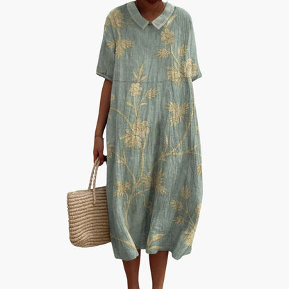 CM | Vestido midi de mujer con mangas cortas y bordado floral