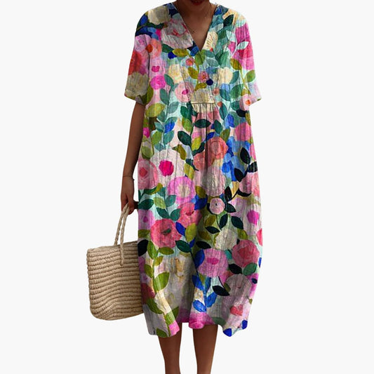 CM | Vestido midi de manga corta para mujer primavera verano