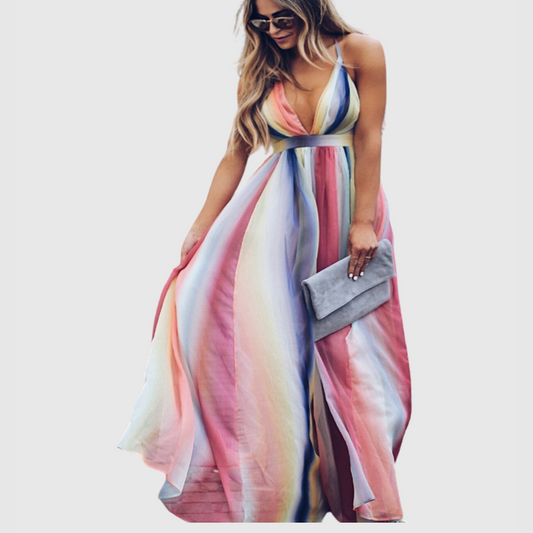 CM | Vestido Largo Bohemio Estampado Arco Iris