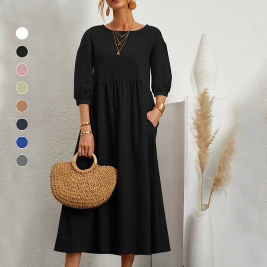 CM | ✨🌸Vestido suelto de moda monocolor con mangas farol🌸✨