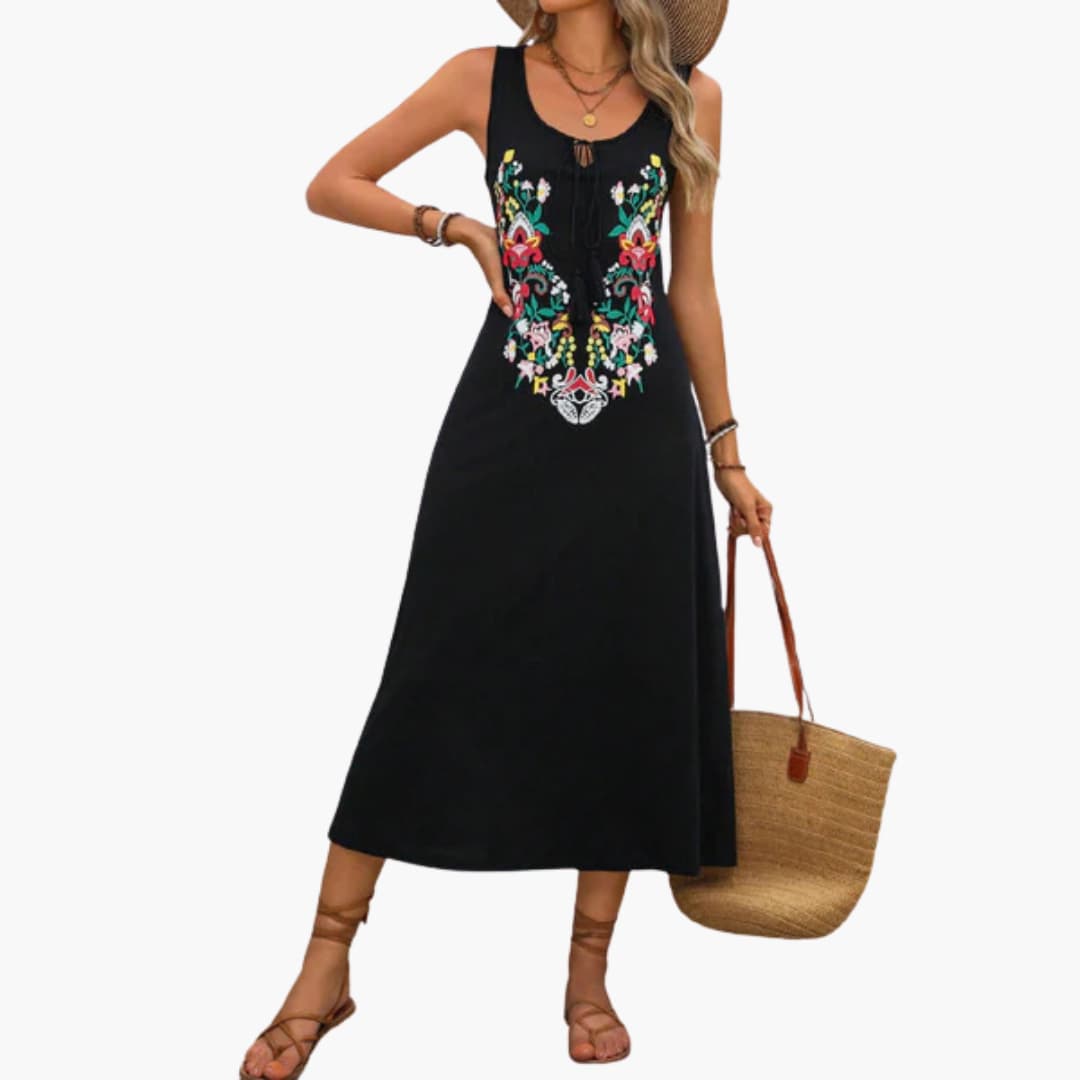 CM | Vestido midi de mujer sin mangas con bordado floral
