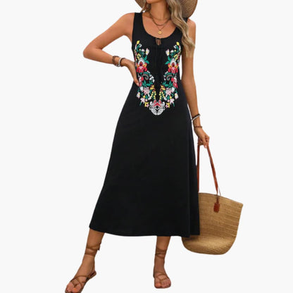 CM | Vestido midi de mujer sin mangas con bordado floral