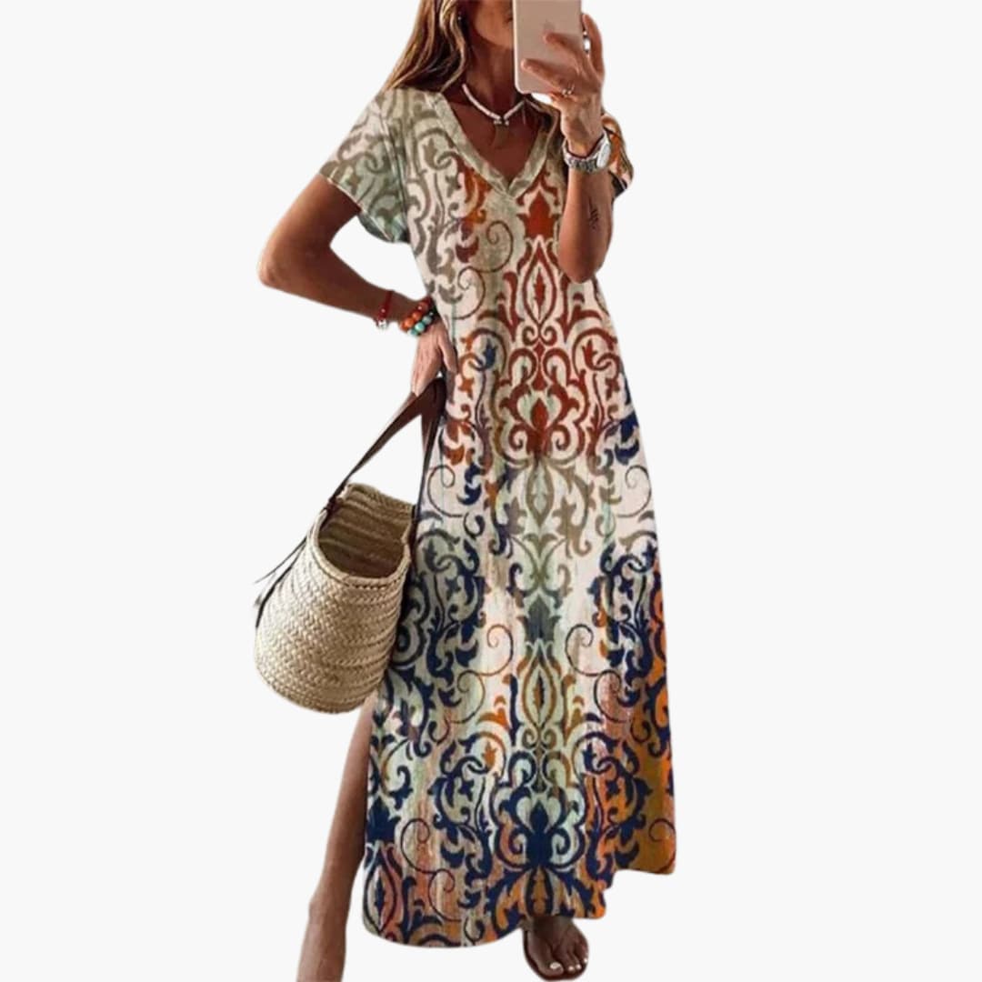 CM | maxi vestido floral de mujer con escote en V y abertura lateral