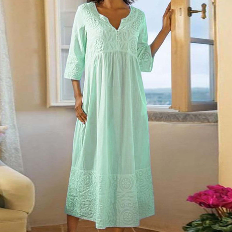 CM | Vestido de encaje monocolor de algodón y lino