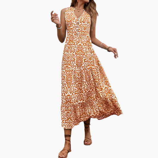 CM | Vestido midi de verano sin mangas para mujer con estampado floral