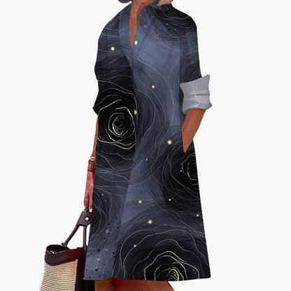 CM | Vestido midi de mujer con mangas largas y cuello camisero