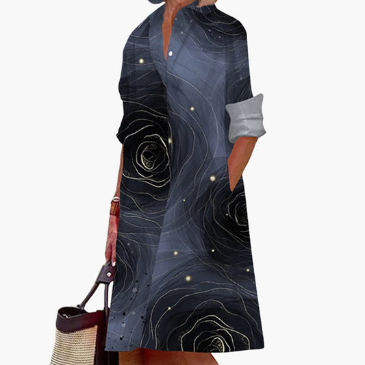 CM | Vestido midi de mujer con mangas largas y cuello camisero