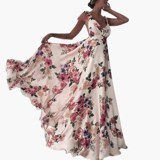 CM | maxi vestido floral sin mangas con espalda abierta