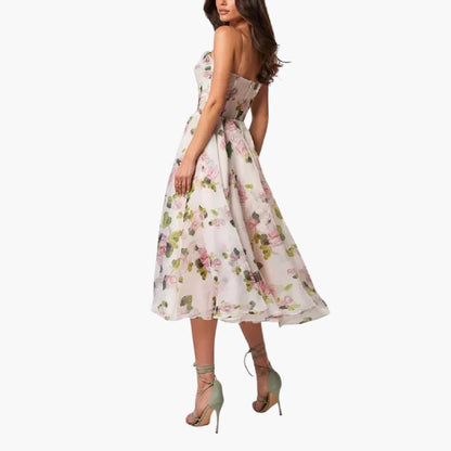 CM | Vestido midi de mujer con estampado floral y tirantes finos