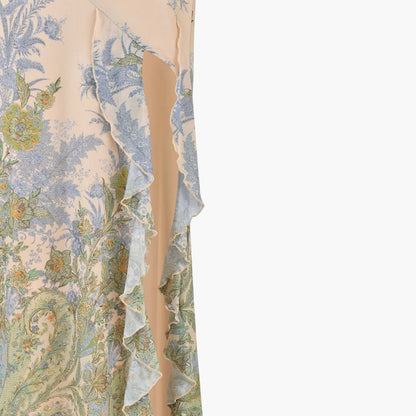 CM | maxi vestido sin tirantes con estampado floral y abertura alta en el bajo