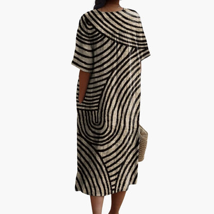 CM | Vestido midi de mujer de manga corta con estampado gráfico