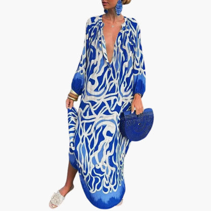 CM | Maxi vestido de mujer con manga larga y llamativo estampado