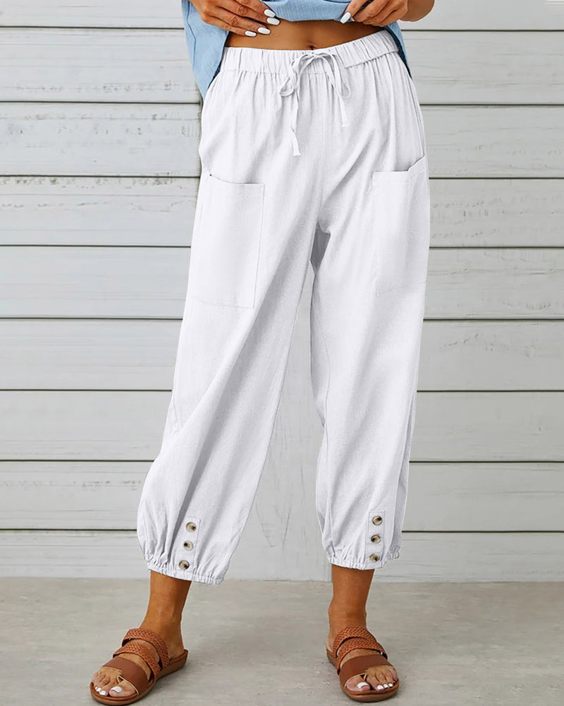 CM | Cómodo pantalón cargo con cordón y botones