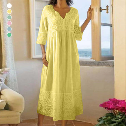 CM | Vestido de encaje monocolor de algodón y lino