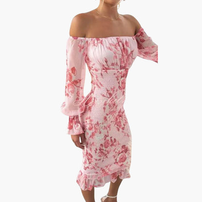 CM | Vestido midi veraniego para mujer con estampado floral y mangas transparentes