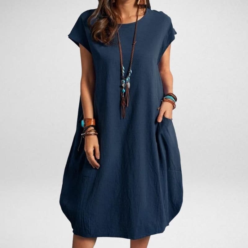 CM | Vestido largo de mujer - Corte relajado - Mezcla transpirable - Manga corta - Con bolsillos