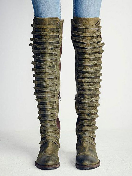 CM | Botas gladiadoras con tiras hasta la rodilla