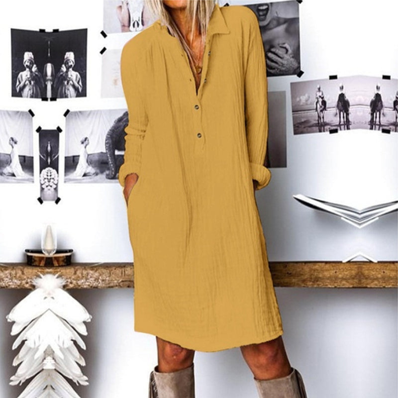 CM | Vestido monocolor de manga larga con solapa