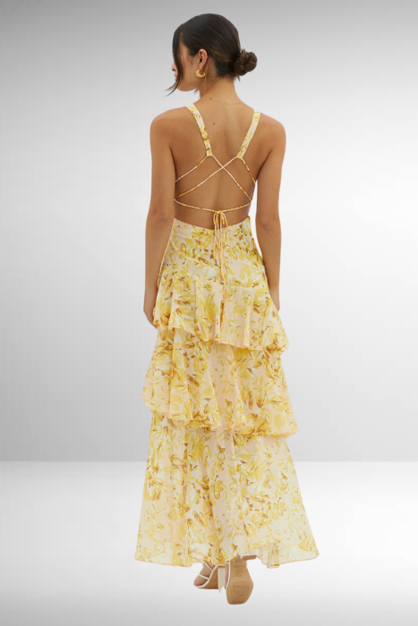 CM | Maxivestido de mujer - Top entallado - Falda con vuelo - Escote en pico - Tejido de lujo
