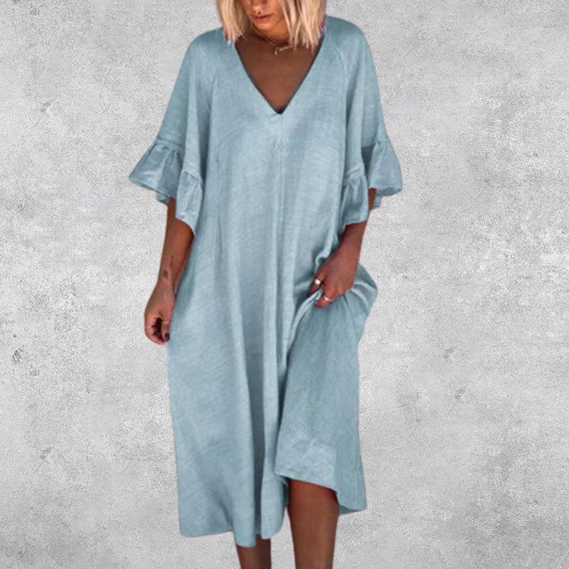 CM | Vestido monocolor con mangas de volantes