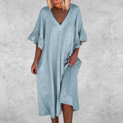 CM | Vestido monocolor con mangas de volantes