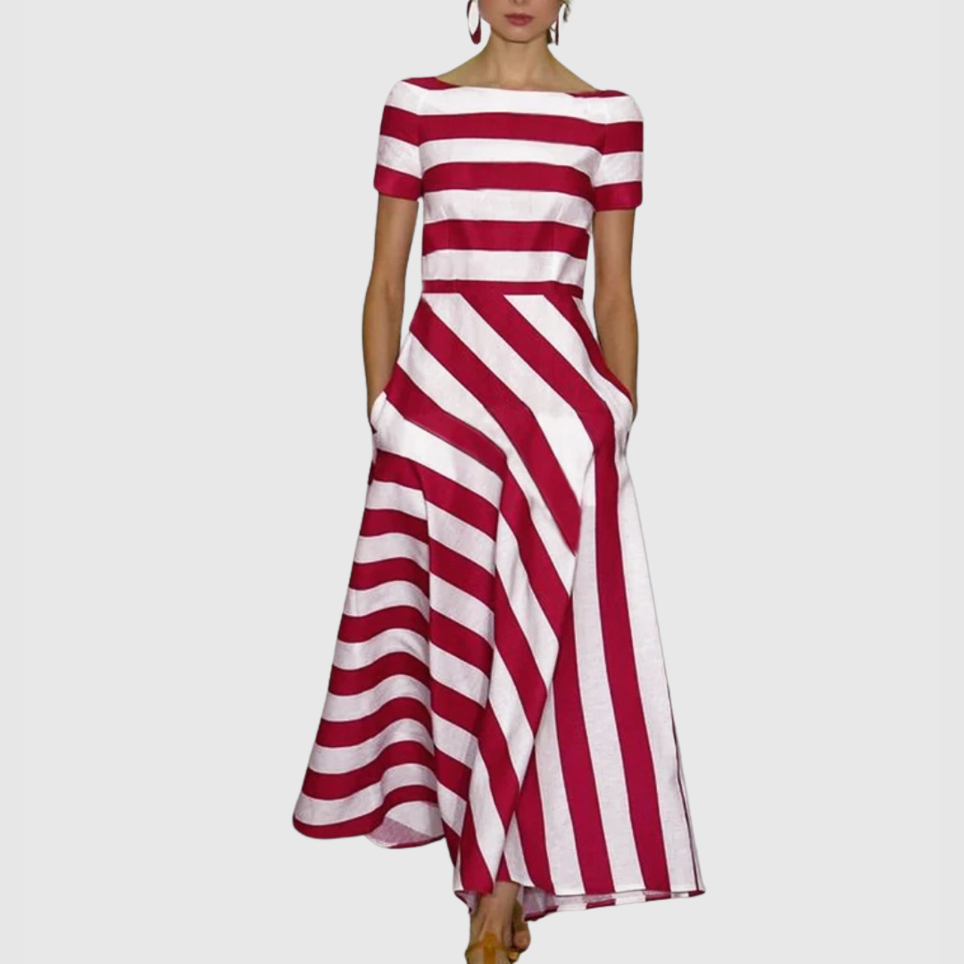 CM | Maxi vestido de manga corta con rayas