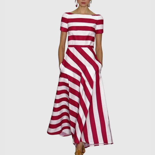 CM | Maxi vestido de manga corta con rayas