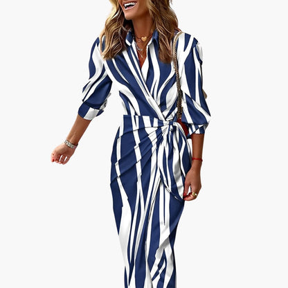 CM | Vestido midi de verano para mujer con nudos laterales y estampado de rayas