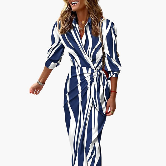 CM | Vestido midi de verano para mujer con nudos laterales y estampado de rayas