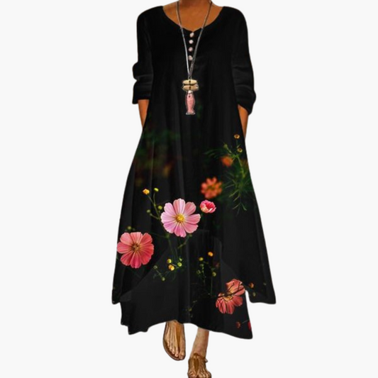 CM | Vestido maxi de verano para mujer con mangas largas y estampado floral